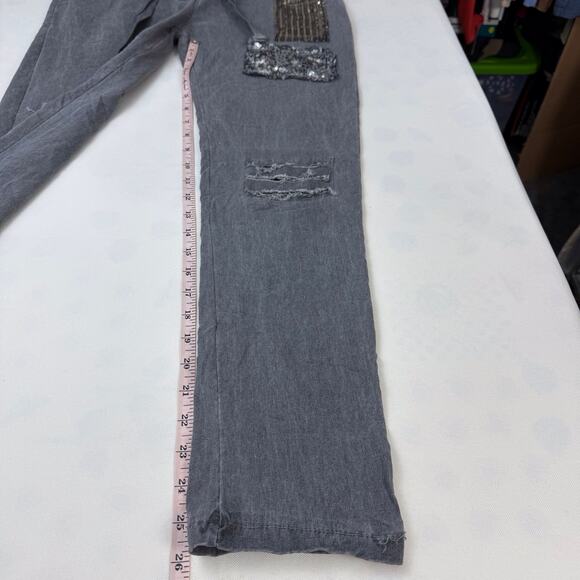 Made In Italy Charcoal Pull On Gray Pants Sequin Patches Wide Drawstring Waist - Picture 10 of 16